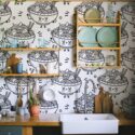 Fancy Walls Black and white Fun wallpaper for Cafe walls in Cute Kawaii style removable wallpaper.