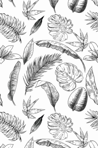 Pattern repeat of Black White Palms removable wallpaper design
