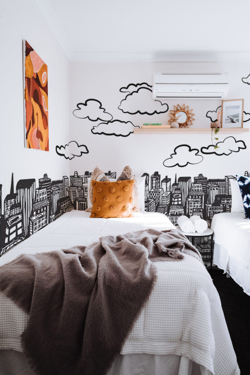 East Urban Home peel and stick or non-pasted wall mural. Fancy Walls removable self-adhesive or traditional line art cityscape eco-friendly and PVC-free kids room mural wallpaper.