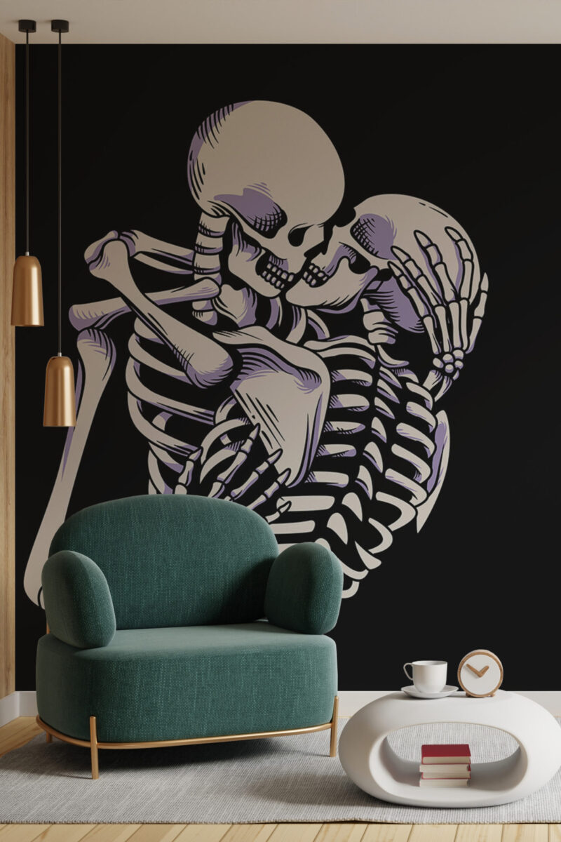 Romantic Skeleton peel and stick or non-pasted wall mural. Fancy Walls removable self-adhesive or traditional novelty skull eco-friendly and PVC-free accent wall mural for wall.
