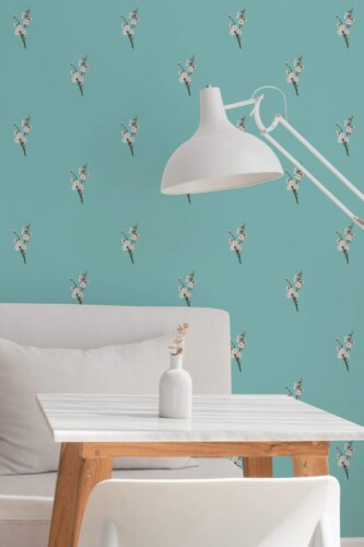 Minimal style dining room decorated with Blooming blossom peel and stick wallpaper