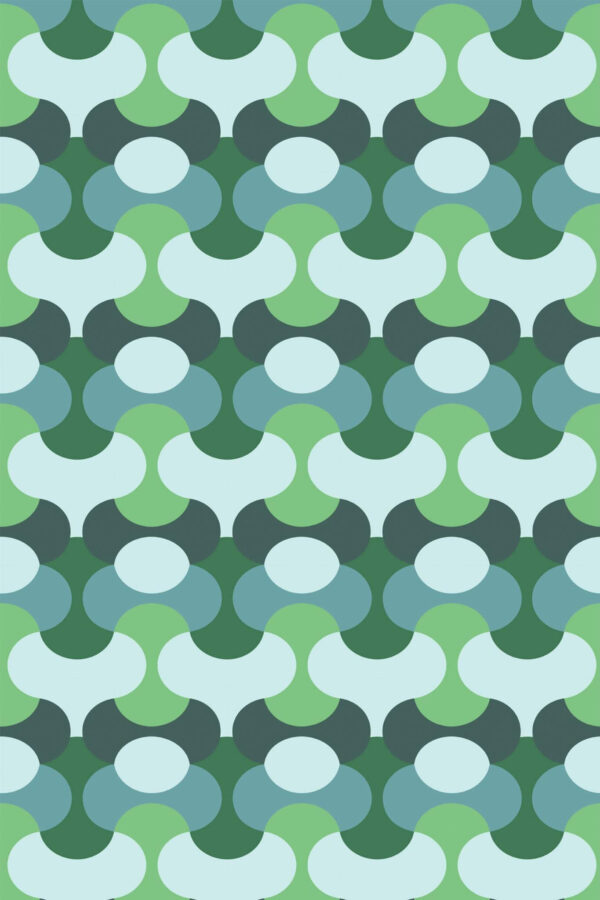 Pattern repeat of Blue and green retro removable wallpaper design