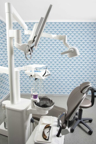 Fancy Walls removable wallpaper with blue and white line art pattern