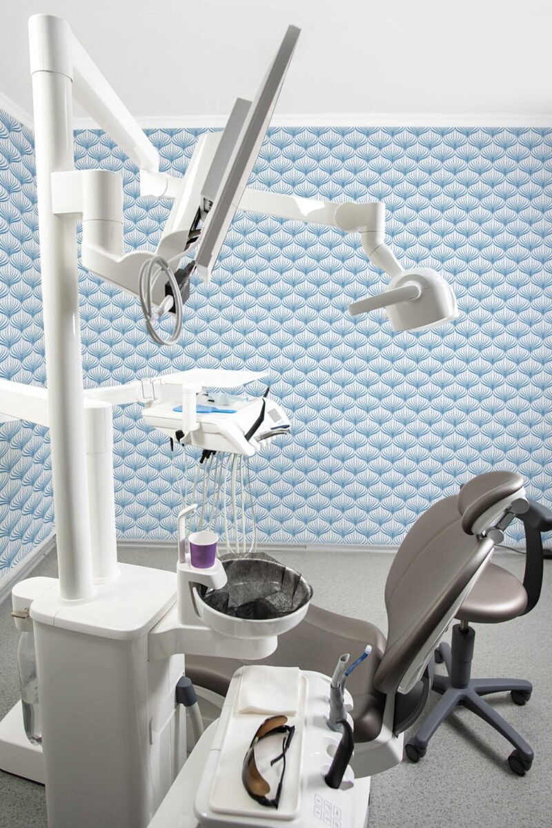 Fancy Walls removable wallpaper with blue and white line art pattern