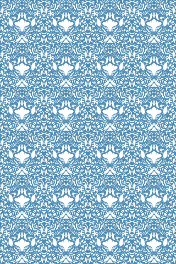 Fancy Walls Blue and white Damask wallpaper for Living room walls in Botanical style self-adhesive wallpaper.