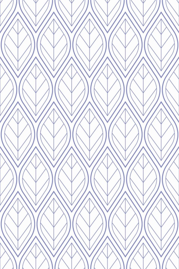 Pattern repeat of Blue and white geometric leaf removable wallpaper design