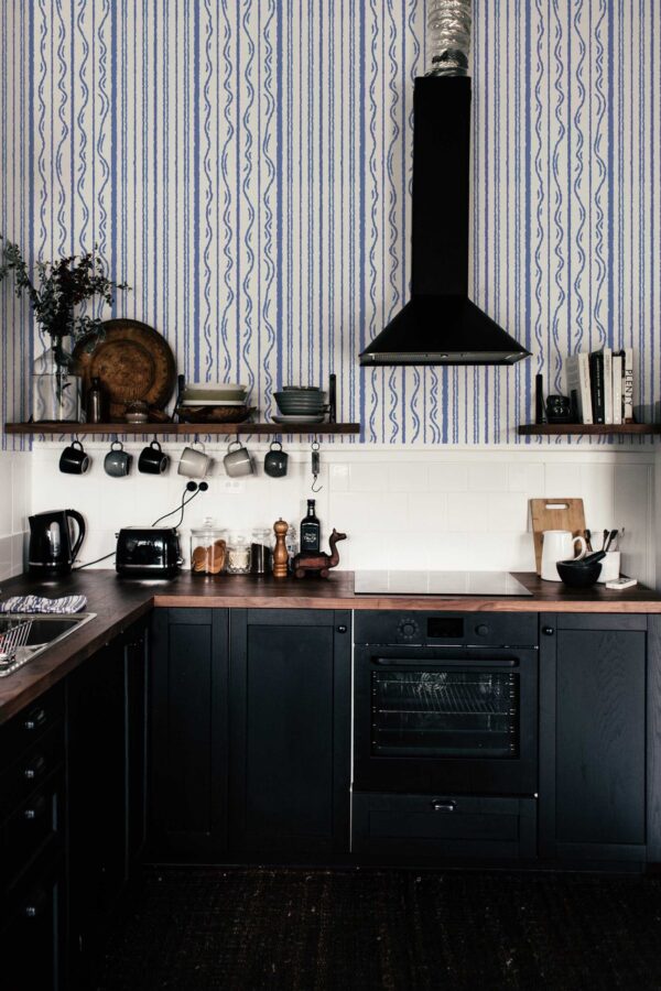 Fancy Walls Blue stripes Blue and white self-adhesive wallpaper