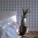 Minimal scandinavian style bedroom decorated with Blue and white scandinavian peel and stick wallpaper