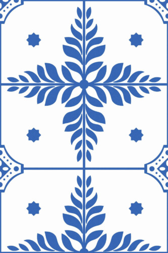 Pattern repeat of Blue and white tiles removable wallpaper design