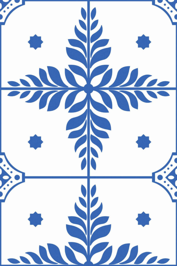 Pattern repeat of Blue and white tiles removable wallpaper design