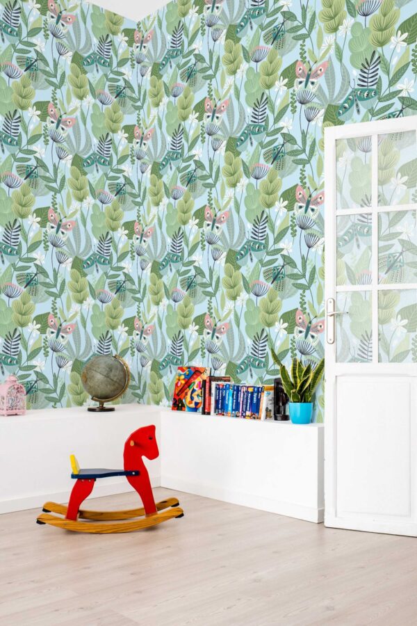 Fancy Walls botanical blue butterfly peel and stick wallpaper