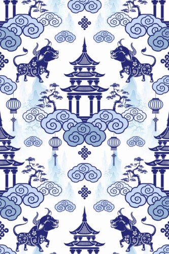 Pattern repeat of Blue china abstract removable wallpaper design