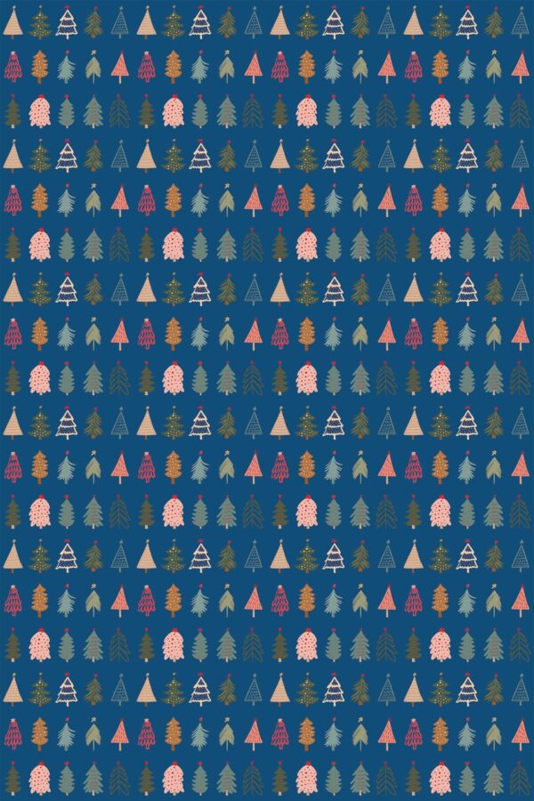 Blue Christmas Trees peel and stick wallpaper by Fancy Walls