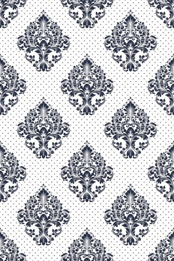 Pattern repeat of Blue damask removable wallpaper design