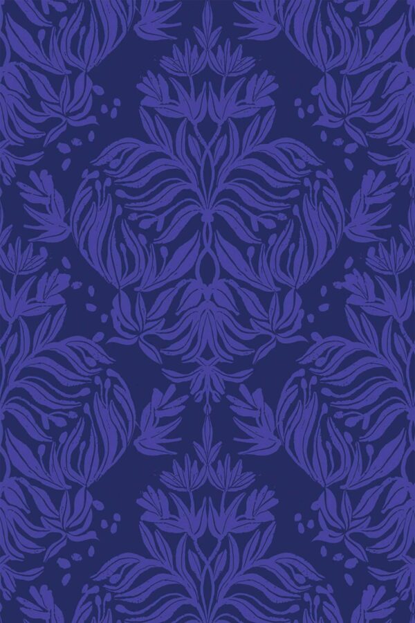 Fancy Walls peel and stick wallpaper with purple damask pattern