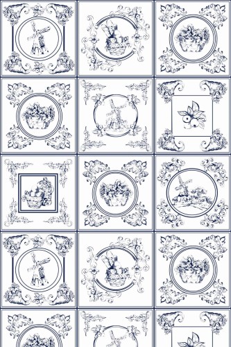 Pattern repeat of Blue delft tile removable wallpaper design