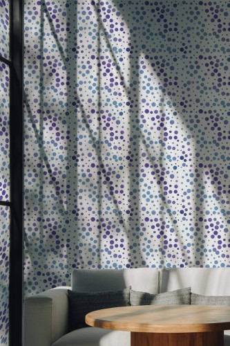 Scandinavian style living room decorated with Blue dot peel and stick wallpaper