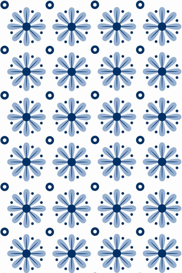 Pattern repeat of Blue floral tile effect removable wallpaper design