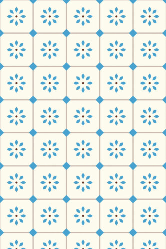 Pattern repeat of Blue Floral Tiles removable wallpaper design