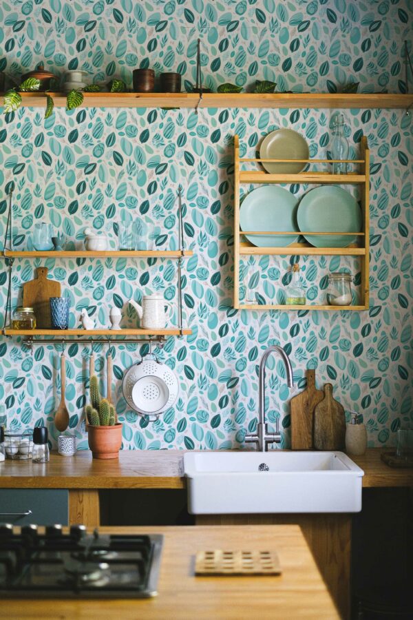 Self-adhesive wallpaper with turquoise beach vibes by Fancy Walls