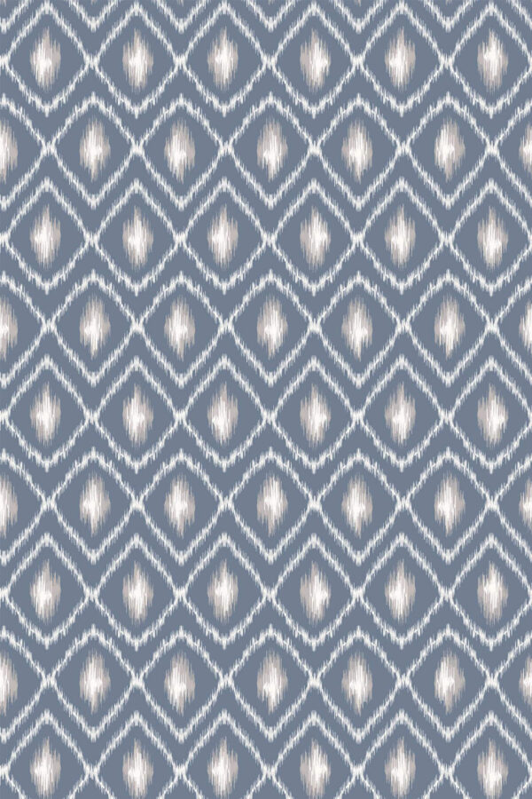 Pattern repeat of Blue ikat removable wallpaper design