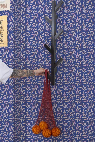 Scandinavian style kitchen decorated with Blue leaf peel and stick wallpaper
