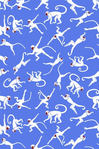 Pattern repeat of Blue monkey removable wallpaper design