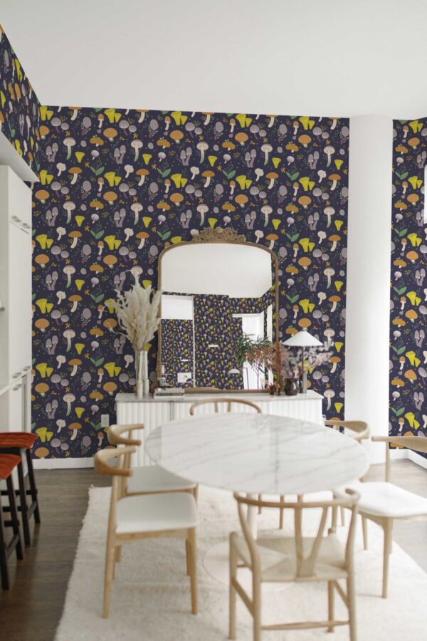 Soft blue aesthetic mushrooms self-adhesive wallpaper by Fancy Walls