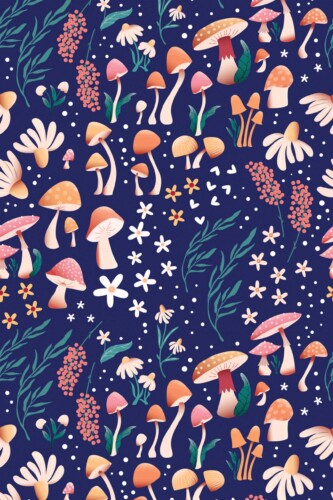 Fancy Walls traditional wallpaper blue mushrooms plant nature design