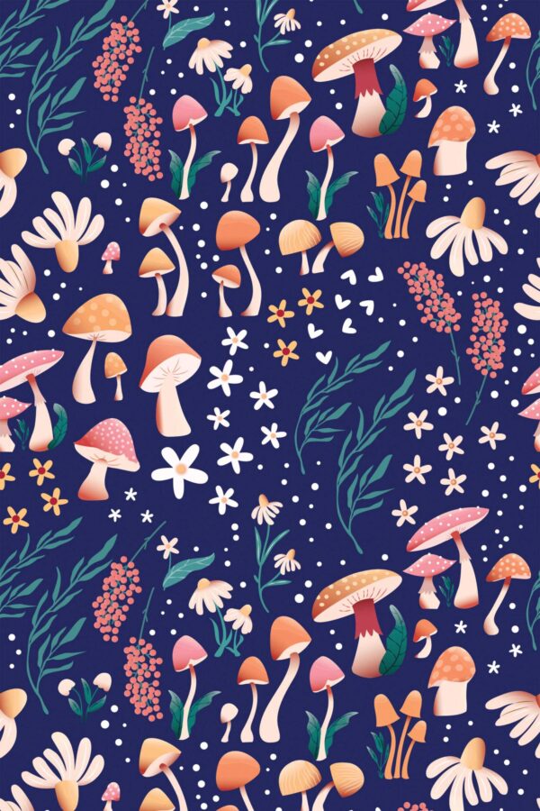 Fancy Walls traditional wallpaper blue mushrooms plant nature design