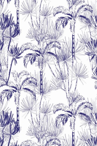 Pattern repeat of Blue palm tree removable wallpaper design