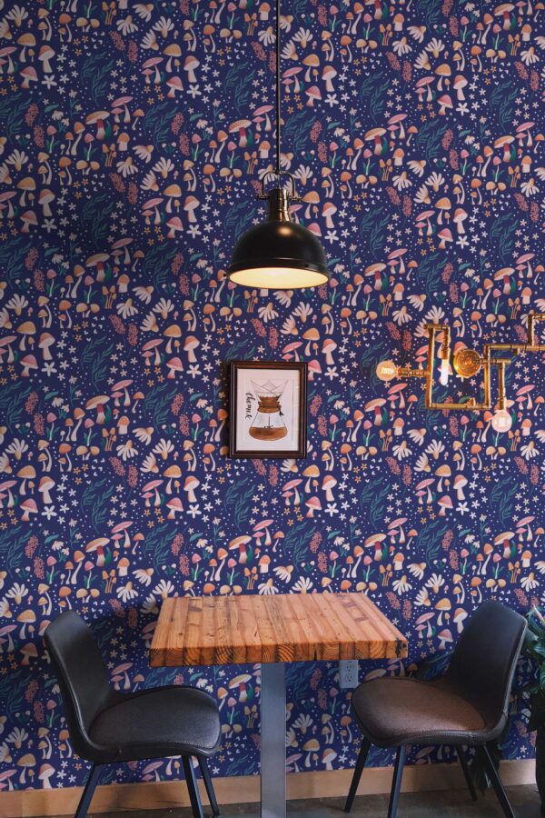 Fancy Walls removable wallpaper nature style blue mushroom design