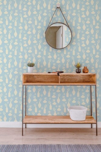 Contemporary style entryway decorated with Blue powder room peel and stick wallpaper