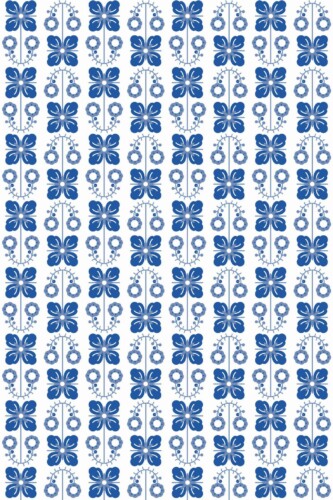 Pattern repeat of Blue Scandinavian floral design removable wallpaper design
