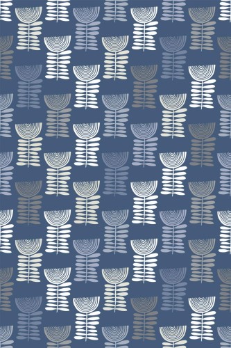Pattern repeat of Blue Scandinavian floral removable wallpaper design