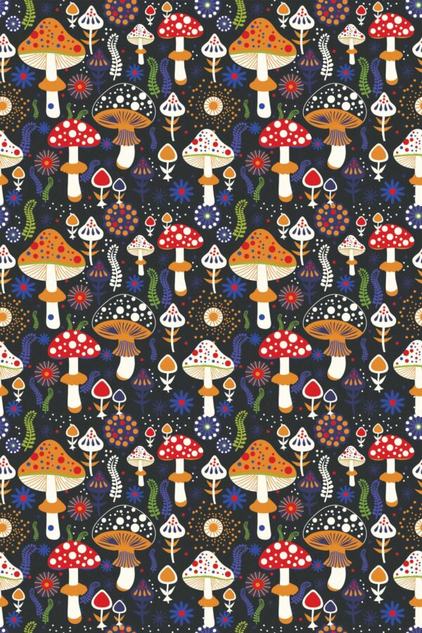 Fancy Walls blue scandinavian mushrooms peel and stick wallpaper nature inspired
