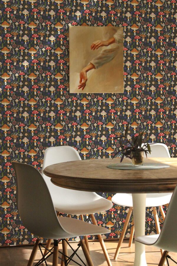 Fancy Walls removable wallpaper nature style blue Scandinavian mushrooms