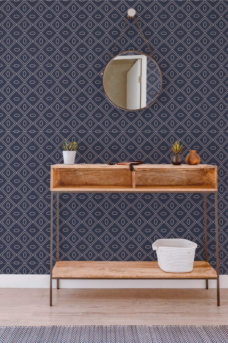 Contemporary style entryway decorated with Blue simple kitchen peel and stick wallpaper