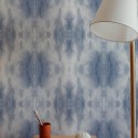 Minimal style bathroom decorated with Blue tie dye peel and stick wallpaper