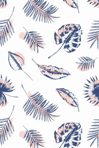Pattern repeat of Blue tropical leaf removable wallpaper design
