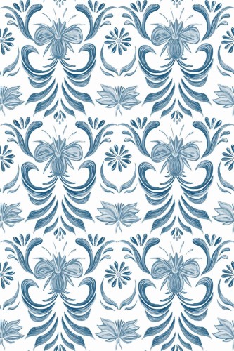 Pattern repeat of Blue vintage floral removable wallpaper design