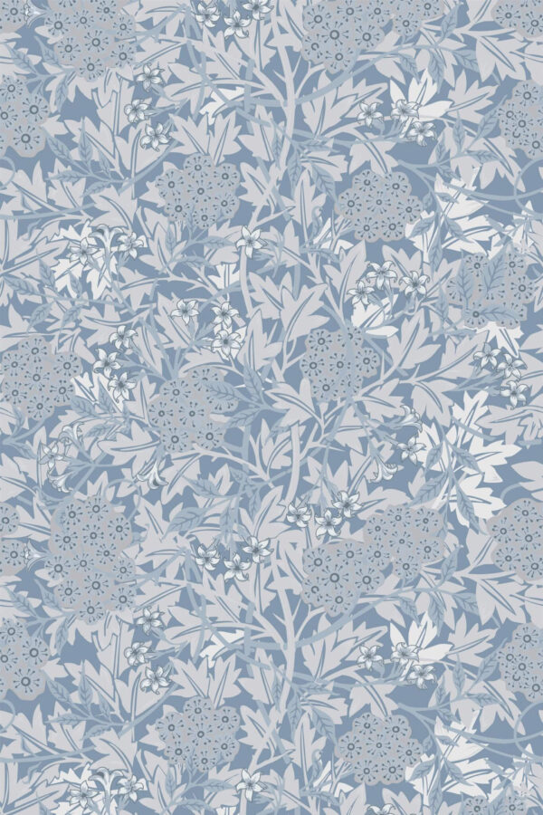 Pattern repeat of Blue vintage leaf removable wallpaper design