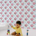 Fancy Walls Blue and white Check wallpaper for Kids room walls in Cute Kawaii style peel and stick wallpaper.