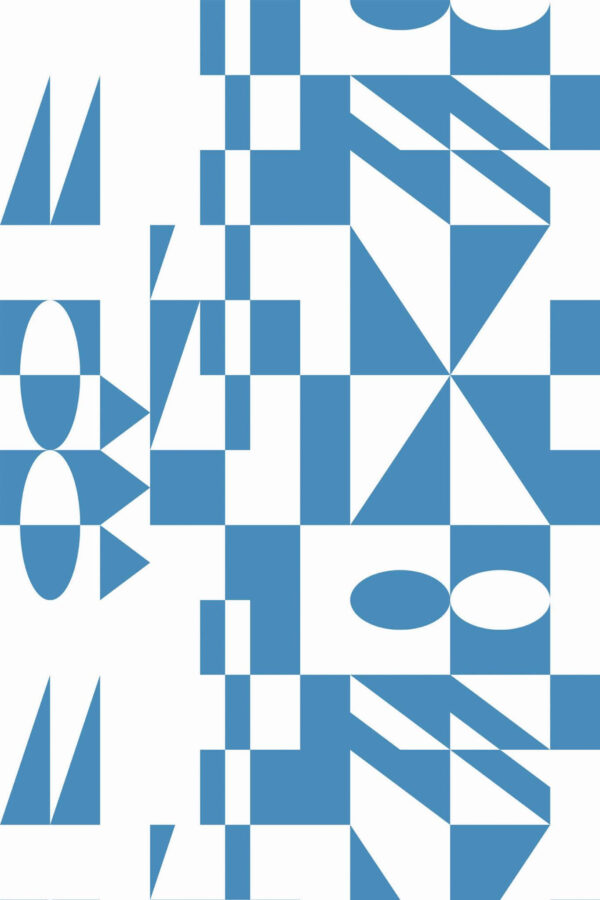 Pattern repeat of Blue-White Geometry removable wallpaper design