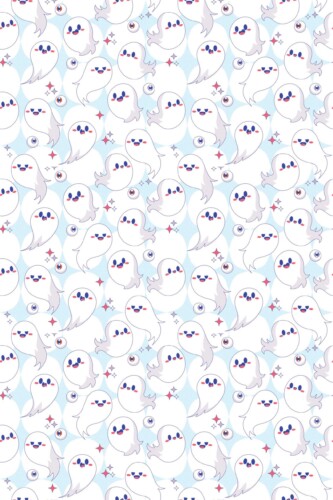 Fancy Walls Blue and white Halloween wallpaper for Kids room walls in Cute Kawaii style peel and stick wallpaper.