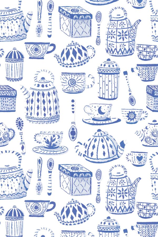 Fancy Walls Blue White Joyful Tea traditional wallpaper