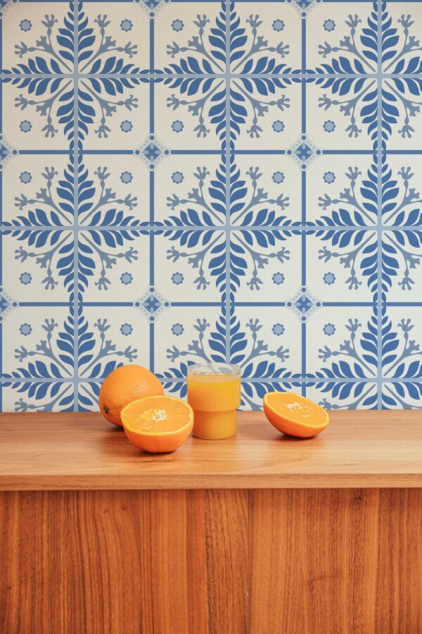Faux Tile Blue Garden Wallpaper
