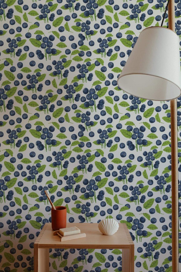 Minimal style bathroom decorated with Blueberry peel and stick wallpaper