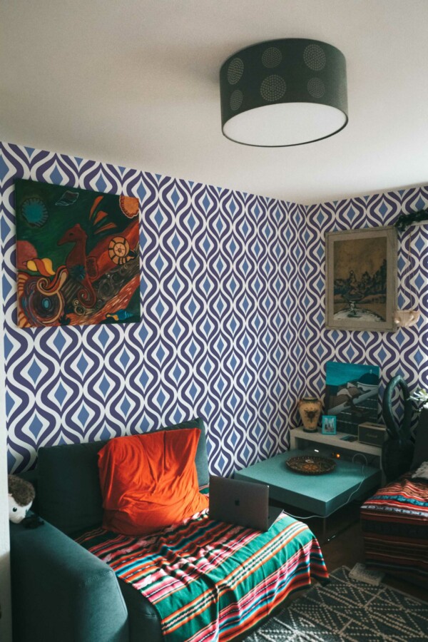 Traditional Blue Retro Rhythms wallpaper by Fancy Walls