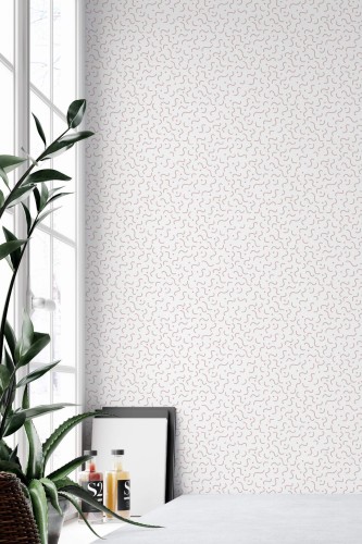 Minimal style home office decorated with Blush memphis pattern peel and stick wallpaper